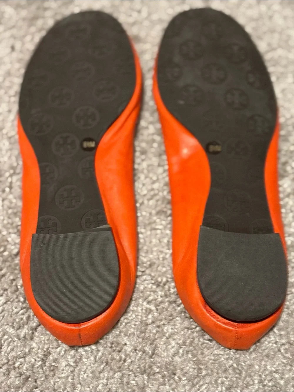 Tory Burch Bright Orange Leather Logo Ballet Flats